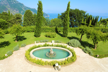 Villa Cimbrone park with fountain in Ravello, Italy