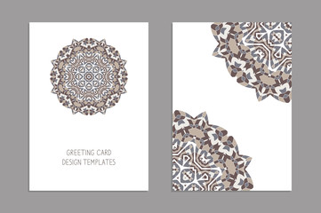 Templates for greeting and business cards, brochures, covers. Oriental pattern. Mandala. Wedding invitation, save the date, RSVP. Arabic, Islamic, moroccan, asian, indian, african motifs.