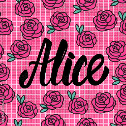 &quot;Alice Name card with lovely pink roses. Vector illustration.&quot; Stock