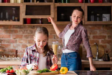 family cooking. mother and daughter loving relationship. food preparation and healthy lifestyle