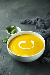 Homemade pumpkin soup with cream