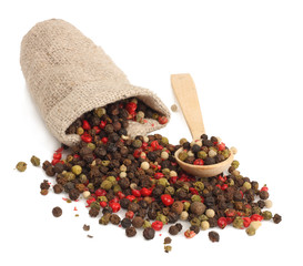 mix of peppers (black, pink, white, green) isolated on white