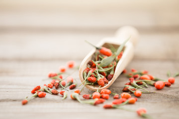Goji fruits on wooden background
