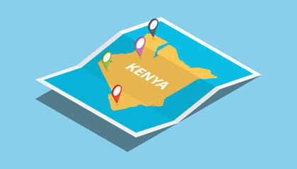 kenya africa explore maps with isometric style and pin location tag on top