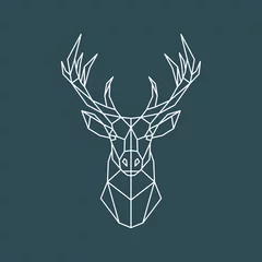  Polygonal deer portrait. Geometric animal illustration. Reindeer poster. Scandinavian style. Vector print. © greens87