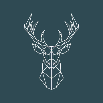 Polygonal deer portrait. Geometric animal illustration. Reindeer poster. Scandinavian style. Vector print. © greens87
