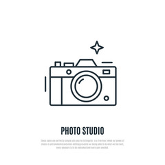 Vector illustration of Camera. Line art style. Photography equipment. Black and white line icon.