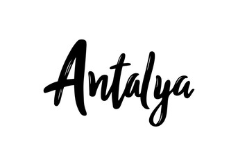 Naklejka premium Antalya odręczna kaligrafia nazwa miasta. Ręcznie rysowane kaligrafii pędzla. Projekt napisu miasta. Szablon wektor.