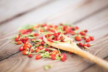 Goji fruits on wooden background
