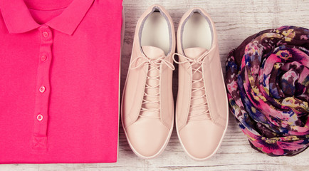 Fashionable female clothes in pink. Women's clothes.