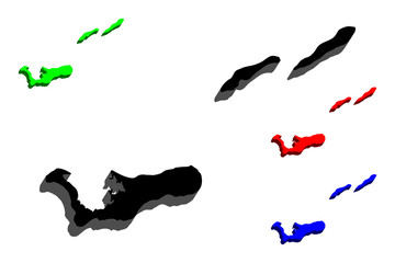 3D map of Cayman Islands - black, red, blue and green - vector illustration