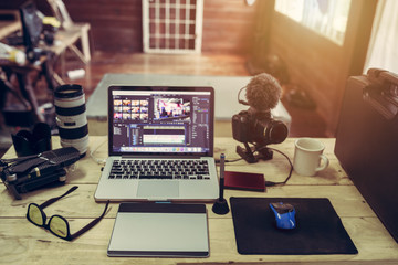 The laptop Camera and drone gear for editor man or freelance Vlogger