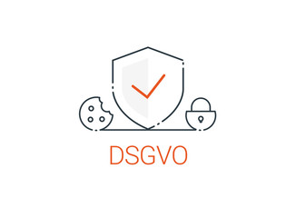 DSGVO, General Data Protection Regulation, germany. Digital and internet symbols in front of DSGVO letters. Concept vector illustration. Flat style. EU, cookie, lock, shield