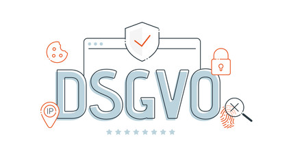 DSGVO, General Data Protection Regulation, Germany, The protection of personal data, isolated on white background. Cookie, ip, lock, website, shield