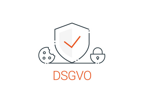 DSGVO, General Data Protection Regulation, germany. Digital and internet symbols in front of DSGVO letters. Concept vector illustration. Flat style. EU, cookie, lock, shield