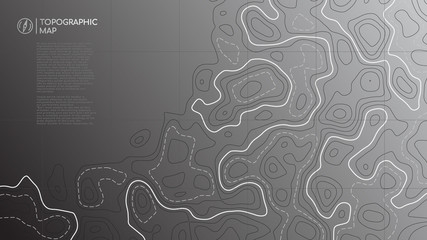 Topographic line map. Abstract topographic map banner with copy space. Vector background.