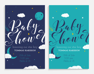 Baby shower set. Star boy and space theme.