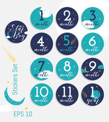 Monthly baby milestone stickers for boy.