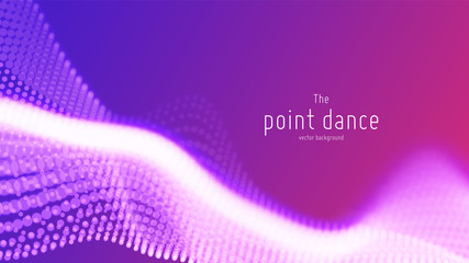 Vector abstract violet particle wave, points array, shallow depth of field. Futuristic illustration. Technology digital splash or explosion of data points. Point dance waveform. Cyber UI, HUD element.