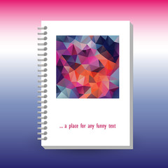 vector cover of diary or notebook with ring spiral binder - format A5 - layout brochure concept - vibrant blue pink magenta colored with polygonal triangle pattern