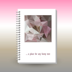 vector cover of diary or notebook with ring spiral binder - format A5 - layout brochure concept - old pink pale rose brown gray mauve taupe colored with polygonal triangle pattern
