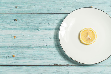 Lemon and cyan wood background