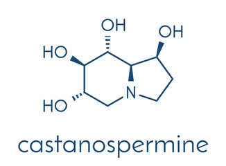 Castanospermine alkaloid molecule. Isolated from Castanospermum australe. Skeletal formula.