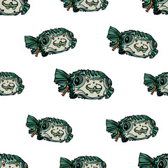 Green fish seamless pattern.