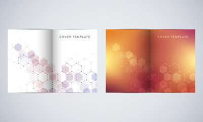 Vector covers or brochure for medicine, science and digital technology. Geometric abstract background with hexagons pattern. Molecular structure and chemical compounds.