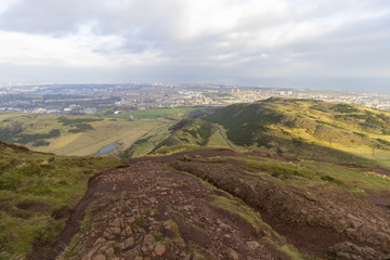 Fototapeta na wymiar Landscape view of Holyrood Park in Edinburgh, Scotland