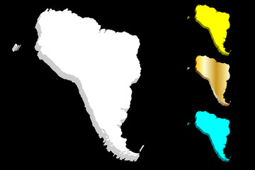 3D map of South America continent - white, gold, blue and yellow - vector illustration