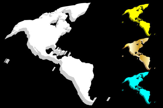 3D map of South and North America continent - white, gold, blue and yellow - vector illustration