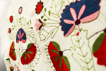 Balkans folk embroidery fabric detail
