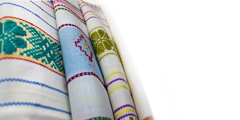Balkans folk embroidery fabric detail