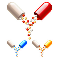 Opened capsule with medicine granules isolated vector