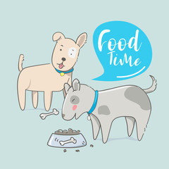 Cute dog eating food with hand drawn