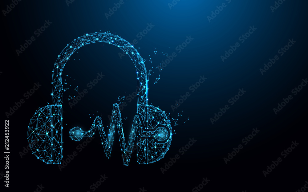 Wall mural headphone and sound waves form lines, triangles and particle style design. illustration vector
