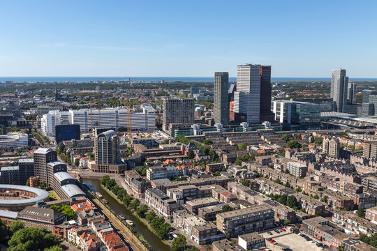 the hague cityscape buildings from above in the netherlands