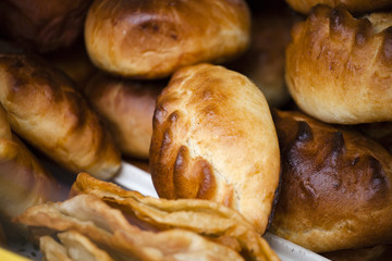 Traditional Tatar baked patties with meat, belyash