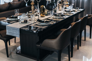 Fototapeta na wymiar beautiful dining table ware set on table interior concept design