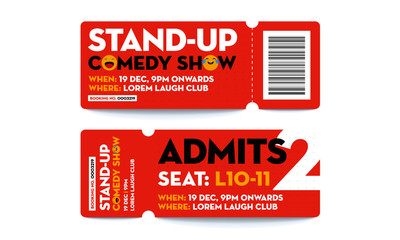 Stand Up Comedy Show Entry Ticket. Modern elegant design template of Event Ticket.