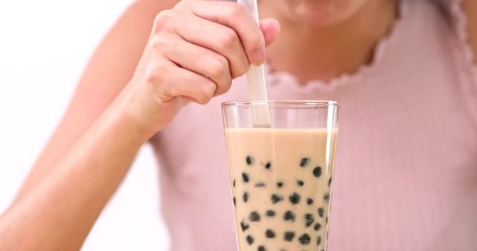 Woman drinking of Taiwan Bubble milk tea