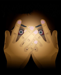 Large size illustration of frightened Face covered with hands Illustration rape abuse eve teasing safety concept