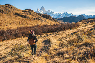 Woman hiking in the Patagonia mountains