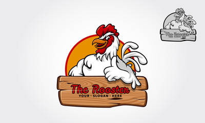The Rooster Logo Cartoon Character. A happy Cartoon Rooster giving a thumbs up. Vector logo illustration