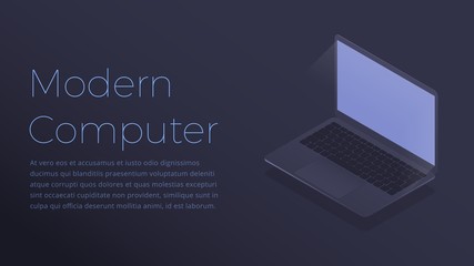 Laptop computer device. Modern web template of isometric laptop computer. - obrazy, fototapety, plakaty