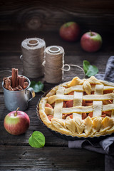 Sweet and tasty apple pie made of fresh fruits