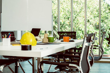 nice creativity office space and paper document in meeting conference room and modern funiture background