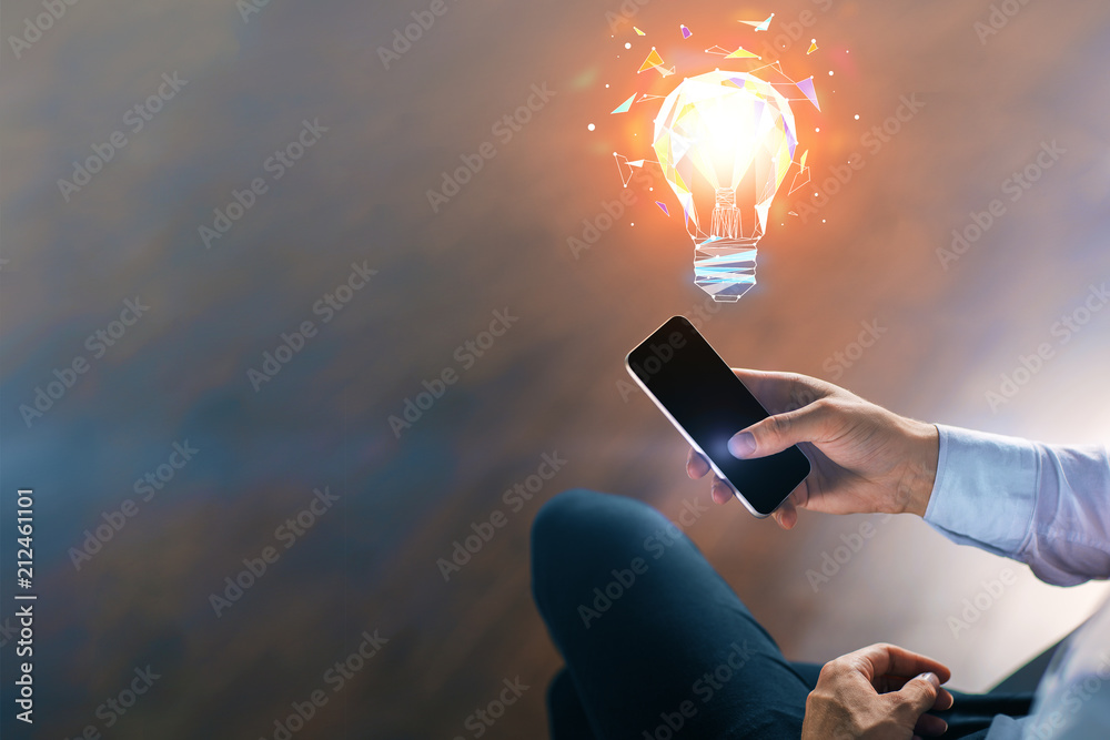 Poster idea concept with businessman and bulb