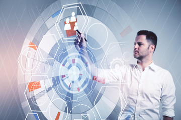  businessman and digital cyber screen